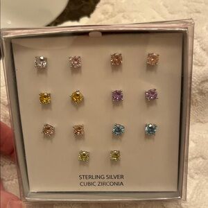 Sterling Silver Cubic Zirconia Stud Earrings Set